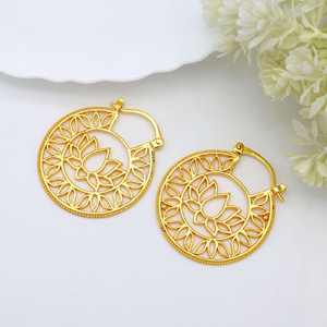 Dernières boucles d'oreilles créoles de créateur indien fleur de Lotus floral pour femmes à la mode argent plaqué à la main bijoux d'oreille mode goutte cadeau - Product Image 3