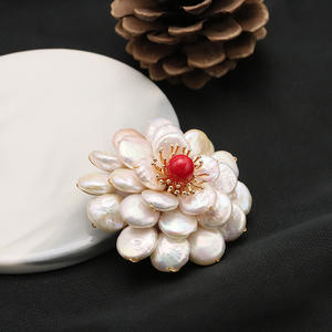 Broche ronde en perles naturelles 9-10mm, perle dorée plaquée or, style décontracté, cadeau d'anniversaire, <span class=keywords><strong>surface</strong></span> lisse - Product Image 3