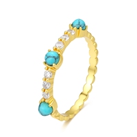 Bague tendance en argent sterling 925 plaqué or jaune 18 carats avec sertissage clos, pierre naturelle, CZ blanc et turquoise, pour femme/unisexe, idéale pour les soirées