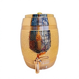 Premium Barrel Shape Pure <b>Copper</b> Water Dispenser Tank 5L Laser Etched Floral Matka Mirror Polished Metal Water Camper with Tap - Product Image 1