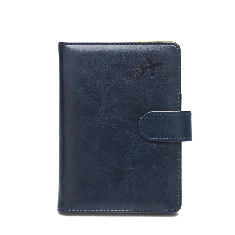 Porta pasaporte de avión con hebilla antimagnética (azul oscuro)