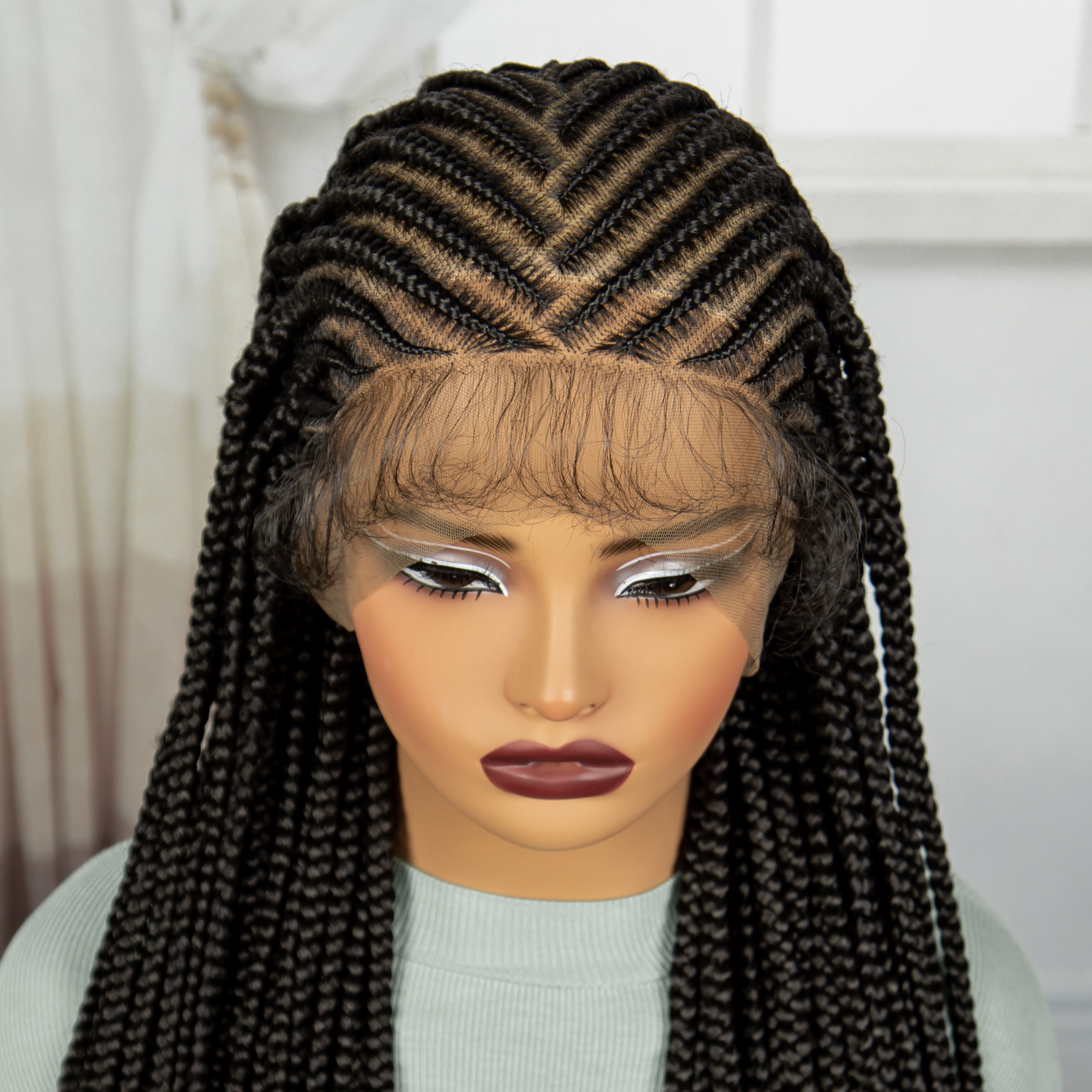 Box braid frontal wig- black Box Braided Wigs Knotless Box Braids Lace Wig For Black  main image 2
