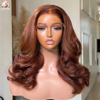 Peluca de Cabello Humano Brasileño Virgen Natural Ondulado Marrón Cobre con Cierre de Encaje HD 5x5, Doble Trama, Pre-Arrancada para Mujeres Negras