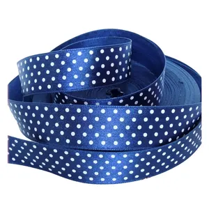 热卖2023流行产品定制礼品丝带蓝色圆点丝带礼品包装蝴蝶结丝带