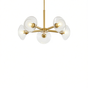 Lámpara colgante Sputnik moderna de 5 luces en oro con pantallas de vidrio transparente para sala de estar, comedor, cocina. - Product Image 1