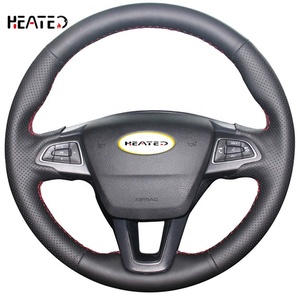 Funda de Cuero para <span class=keywords><strong>Volante</strong></span> Deportivo de 4 Radios para Ford Focus 3 2015-2018 Kuga 2016-2019 Escape C-MAX <span class=keywords><strong>Ecosport</strong></span> 2018-2019 - Product Image 1