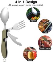 Ensemble d'ustensiles de camping détachables, ustensile de voyage portable 4 en 1 en acier inoxydable, couteau pliable, fourchette, cuillère, ouvre-bouteille