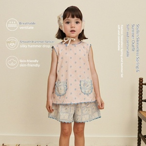 Conjunto de Verano 2026 para Niñas, Estilo <span class=keywords><strong>Retro</strong></span> Dulce y Fresco, con Rayas y Flores, de Algodón, Pantalones Cómodos y Transpirables para Bebés - Product Image 2