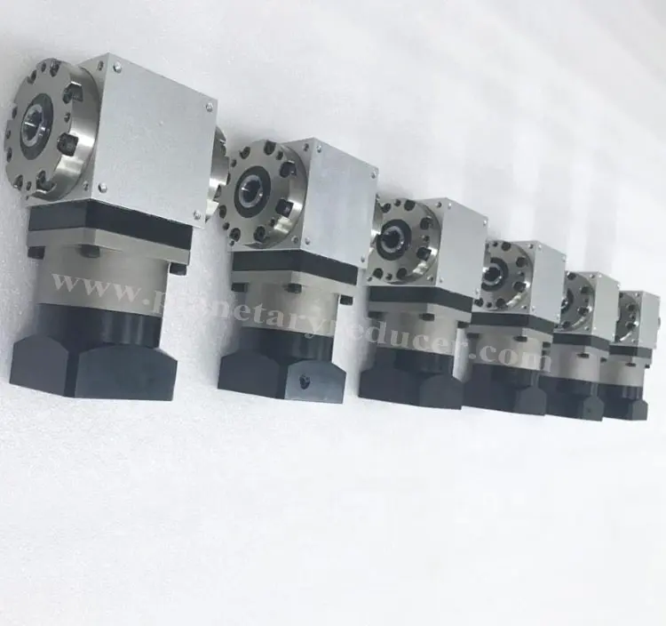 AT090-FH Gearbox Bevel Spiral Servo 90 Derajat dengan Poros Keluaran Berongga dengan Keyway Sudut Kanan Pengurang Berat Ringan untuk Perangkat