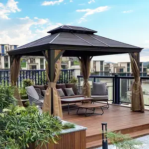 Pergola multifonctionnelle avec toit rigide pour patio, toit métallique imperméable, gazebos d'extérieur en aluminium