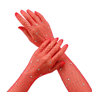 Gants de carnaval d'Halloween noirs extensibles en maille scintillante effet diamant, style filet de pêche, tendance mode - Product Image 2