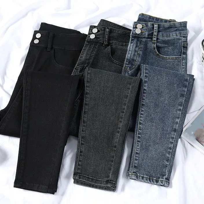 Jeans pensil wanita pinggang tinggi, celana jins ketat meregang bergaya Eropa Retro Slim Fit musim gugur