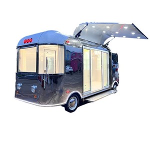 Camion de restauration mobile de style moderne, 4 roues, en acier inoxydable, avec alimentation intégrée, pour usage extérieur, espace de préparation, montage facile - Product Image 1