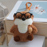 Peluche Otter de mer mignon avec lunettes, porte-clés, pendentif de sac à dos, poupée en fourrure douce et moelleuse, jouet en peluche, breloque de sac, accessoire