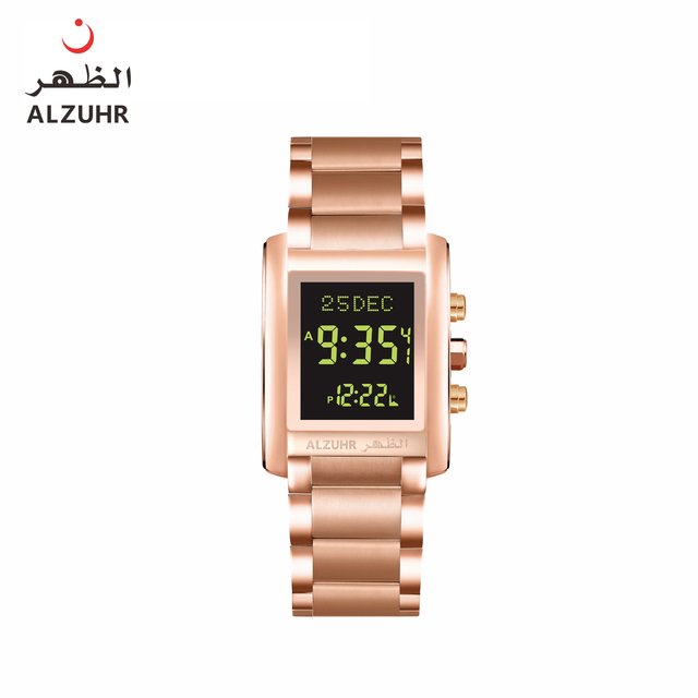 Hot Selling Rose Gold Stainless Steel Islamic Dawn Al Fajr Azan Muslim Prayer Watch for Men