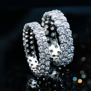 Anillo de banda doble pavé de oro de 14K certificado IGI/GIA con diamante de laboratorio de 3 quilates, eternidad completa, joyería de herencia de claridad VS - Product Image 1