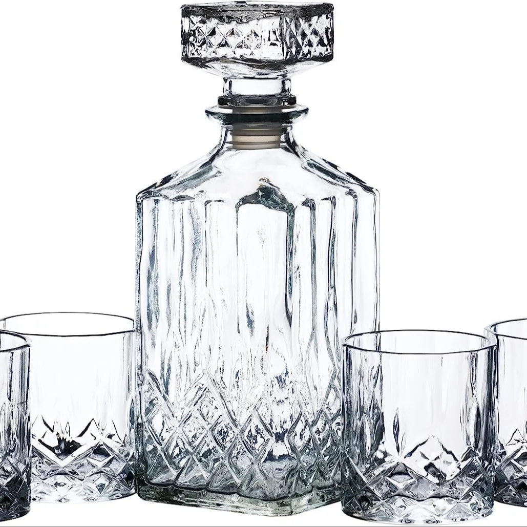 Vendita di fabbrica miglior prezzo vino gin Whisky Vodka tequila Decanter Set Decanter in vetro di vendita caldo con tappo