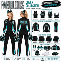 Set Pemanasan Cheerleading Starburst Rhinestone Warna Teal Hitam Jaket Full Zip Custom dengan Cetakan Anti-Luntur untuk Tim Cheerleading