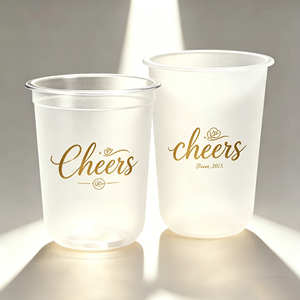 Gobelets en plastique rigide de 350 ml, incassables et givrés, pour les invités de mariage, gobelets personnalisés pour les toasts, souvenirs de fête de fiançailles, monogramme - Product Image 1