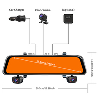 Caméra de tableau de bord à 4 objectifs pour voiture Miroir tactile 12 ''Enregistreur vidéo Dvr WIFI APP Contrôle rétroviseur avec caméra de voiture