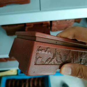 Gesneden landschapsschilderij op bonsai pot, Yixing paars zand bonsai pot - Product Image 3