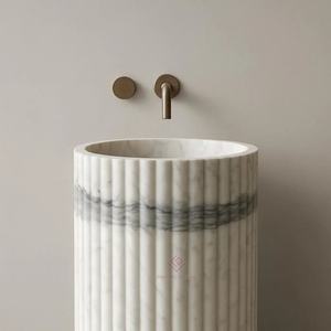 Lavabo sur pied en marbre autoportant 17x17x31 "Lavabo sur pied en marbre indien fait à la main - Product Image 4