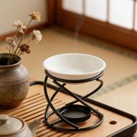 Brûleur d'huiles essentielles chinoises délicat et romantique avec bol en céramique - Chauffe-cire naturel écologique pour parfum bois de santal