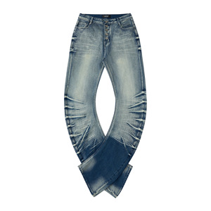 <span class=keywords><strong>Jeans</strong></span> Casual blu opaco ad alta elasticità da <span class=keywords><strong>uomo</strong></span> blu ghiaccio con cracking di <span class=keywords><strong>pantaloni</strong></span> in Denim con baffuti stile Scimitar - Product Image 4