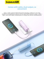 Baseus Reactor Air 2-en-1, batterie externe avec câble Type-C intégré, 4800mAh, charge rapide PD20W, ultra-mince, compacte, portable