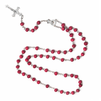 Rosario Católico con Cuentas de Madera de 6mm con Fragancia a Rosas, Colgante de Cruz Sagrada, Cruz Plateada, Centro de la Virgen María, para Aniversario Religioso