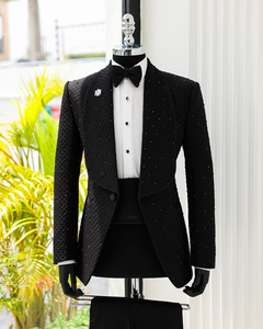 Abito <span class=keywords><strong>smoking</strong></span> personalizzato antracite <span class=keywords><strong>nero</strong></span> da <span class=keywords><strong>uomo</strong></span> 3 pezzi Slim Fit giacca con risvolto + gilet + pantaloni per affari di festa di nozze - Product Image 3