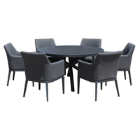 Ensemble de mobilier d'extérieur en aluminium, table de jardin avec plateau de table rond en verre céramique et chaises de patio, ensemble de salle à manger en tissu 6 places