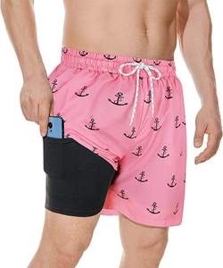 Men's Navy <b>Fish</b> Print Board Shorts Mid Waist Quick Dry With Pockets Drawstring Casual Short Length - Product Image 6