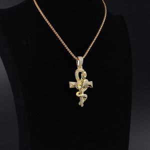 Pendentif Unique Bling Bling en Laiton Motif Serpent et Croix, Colliers Ankh Hip Hop, Bijoux de Mode, Pendentifs Croix Personnalisés, Breloques - Product Image 5