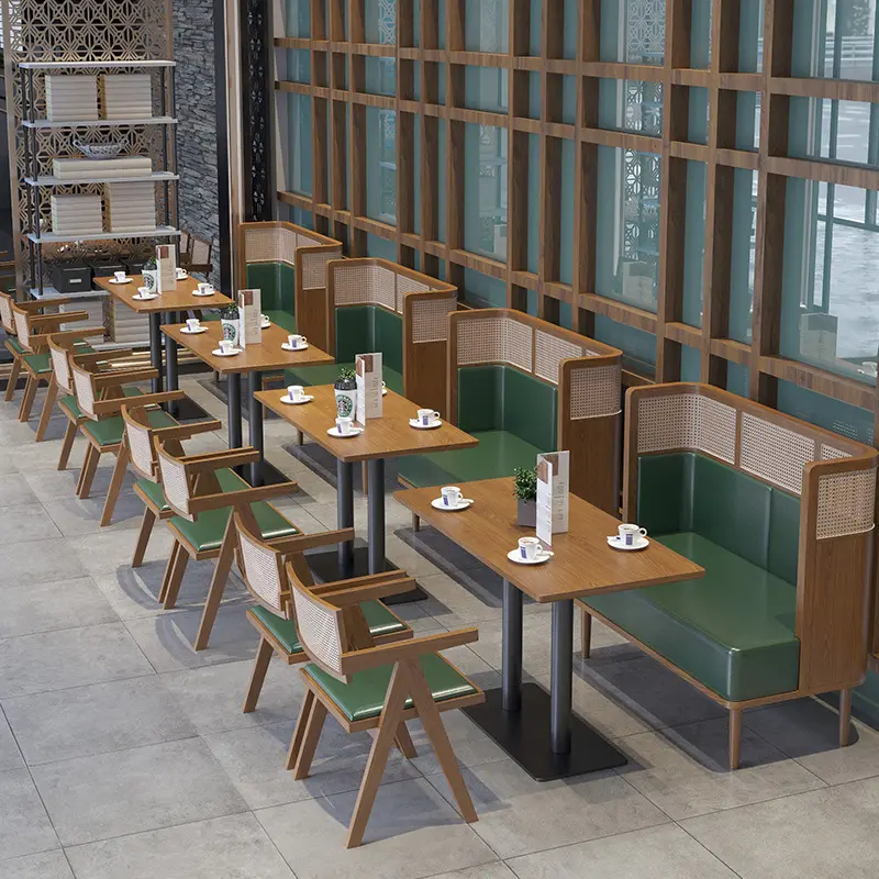 4-местный Ресторан Орех цвет деревянный Ротанг обеденный стол стул и диван набор для kopitiam бургер ресторан кафе
