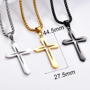 Pendentif double croix creuse en acier inoxydable pour femmes et hommes, vente en gros, pour la prière, bijoux, cadeau - Product Image 4