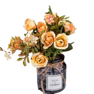 Fleurs artificielles en soie Haiyi, style européen, roses à 5 branches, couleurs d'automne, pour décoration de mariage et de maison, branche de 10cm à 30cm - Product Image 4