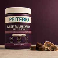 Friandises à mâcher molles aux champignons Turkey Tail pour animaux de compagnie avec mélange antioxydant pour le soutien immunitaire et le bien-être quotidien, saveur poulet, 90 unités