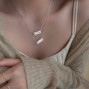 Silver Plated Year Number Necklace Minimalist Women's Collarbone Chain Anniversary Gift Jewelry 2002 2003 1996 2021 - Product Image 3