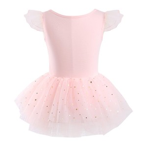 Robe de ballet tutu en tulle à manches volantées et paillettes étoiles pour filles, en polyester, avec taille élastique, pour la danse et la gymnastique des enfants - Product Image 3