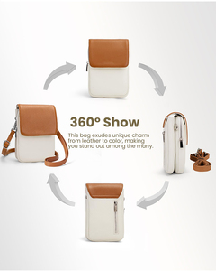 Genuine Leather Crossbody Bags for Women, Cell Phone Cross body <b>Purse</b> Bag with RFID Blocking Card Slots Beige & Brown - Product Image 2