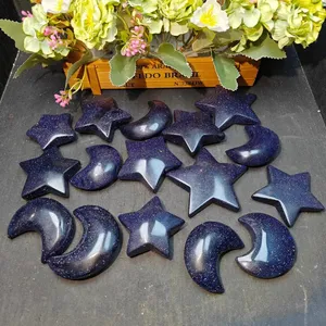 Hand Carved Wholesale Blue Sand Star And Moon Stones High Quality Healing Crystal Gift