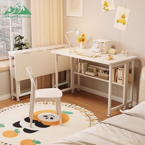 Wayon Modern Glass Space Saving Folding <strong>Desk</strong> Wheels Easy Assembly Mobile Computer <strong>Table</strong> for Small Spaces Home Office Furniture - Product Image 2