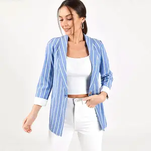 New 2022 Autumn Women's Suit Stripe Printed Long Sleeve Blazer Casual Jackets Office Daily Commuter Ladies Suit Coat