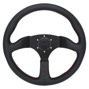 Volant classique en cuir noir <span class=keywords><strong>pour</strong></span> <span class=keywords><strong>voiture</strong></span> de course universelle 350mm 14 pouces avec coutures rouges - Product Image 1