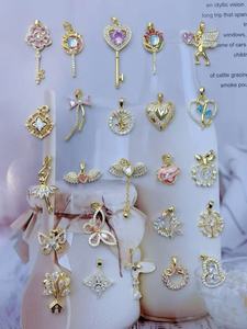 Breloque pendentif en émail, motif dessin animé, plaqué or cuivre, avec œil en zircon cubique, papillon, <span class=keywords><strong>poisson</strong></span>, sac, vélo, cœur, pour bracelet, vente en gros - Product Image 5