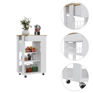 Chariot de cuisine à 5 étagères et 1 tiroir en blanc et chêne clair, design moderne pour le rangement et l'organisation - Product Image 3