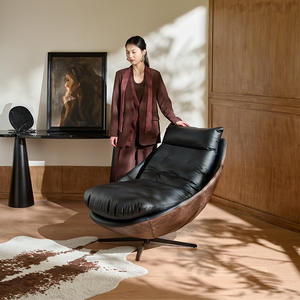 Fauteuil inclinable moderne en cuir pivotant pour salon, siège individuel avec dossier réglable et structure en bois - Product Image 2