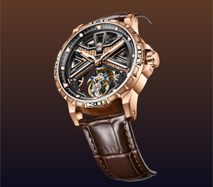 Montre AESOP Flying Tourbillon pour homme, bracelet en cuir noir, cadran squelette creux, montre mécanique de luxe étanche - Product Image 3