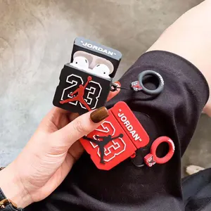 auricular jordan Suppliers-Para los AirPods 1 2 3D Jordan zapatos de Baloncesto Caja auriculares proteger caso para aire vainas Pro de silicona suave con anillo de dedo de la correa